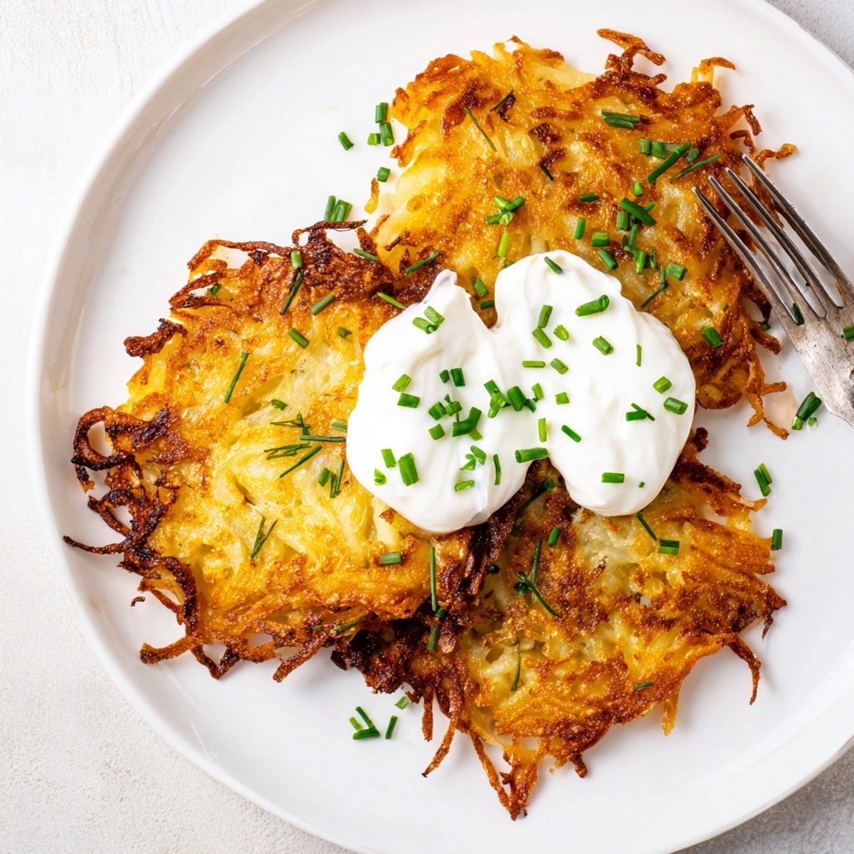 Crispy German potato pancakes with rich sour cream; a savory, golden-brown delight.