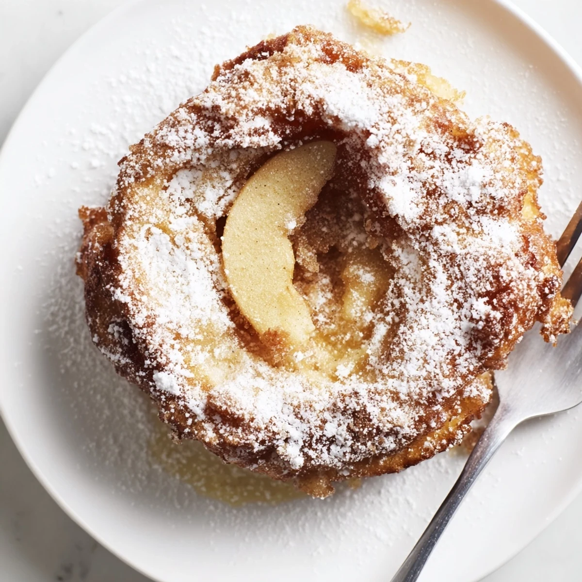 Krosse deutsche Apfelküchle, leicht gewürzt und goldbraun gebraten, genießen Sie zum Frühstück.