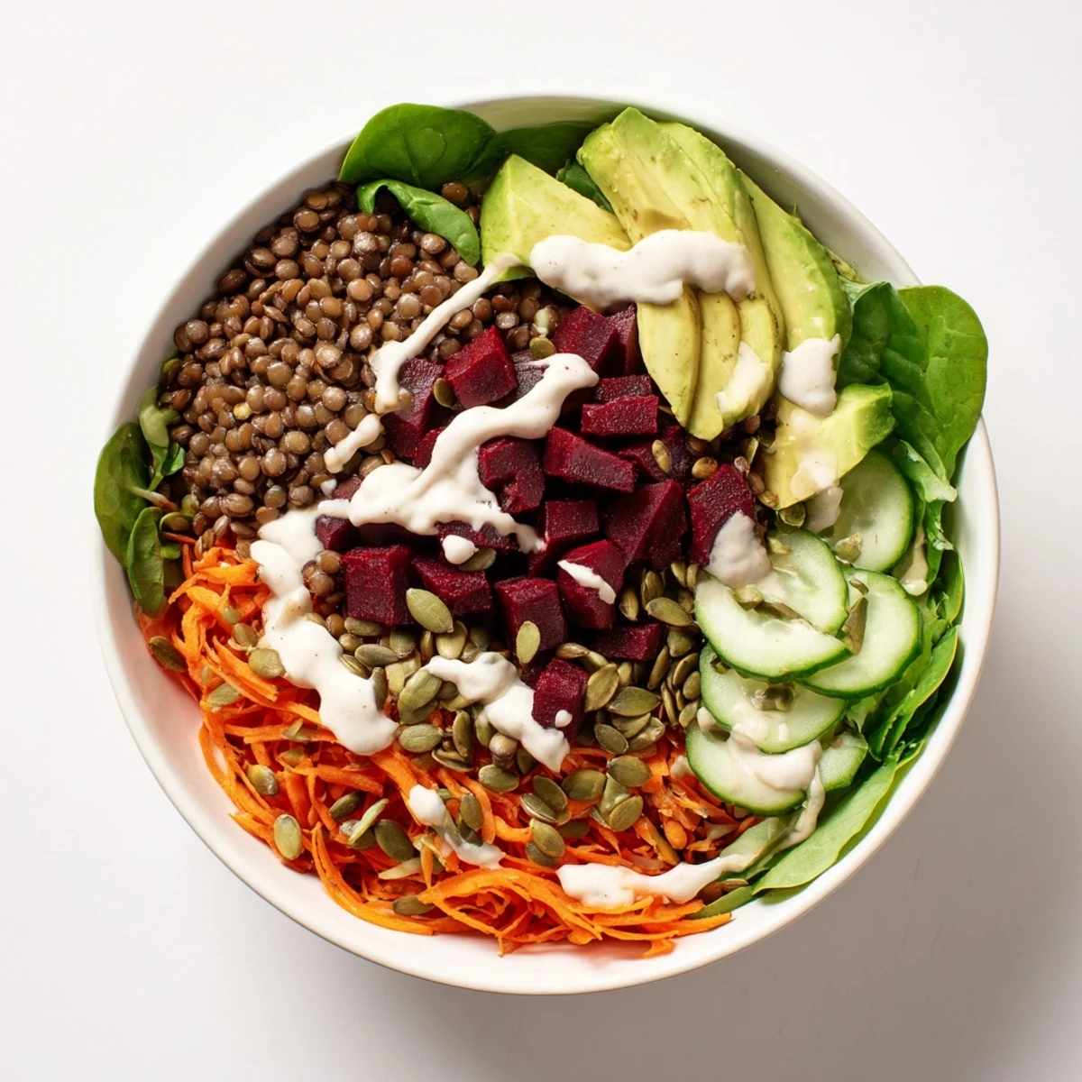 Nahrhafte, farbenfrohe Lentil and Beetroot Power Bowl, perfekt für ein gesundes Mittagessen.